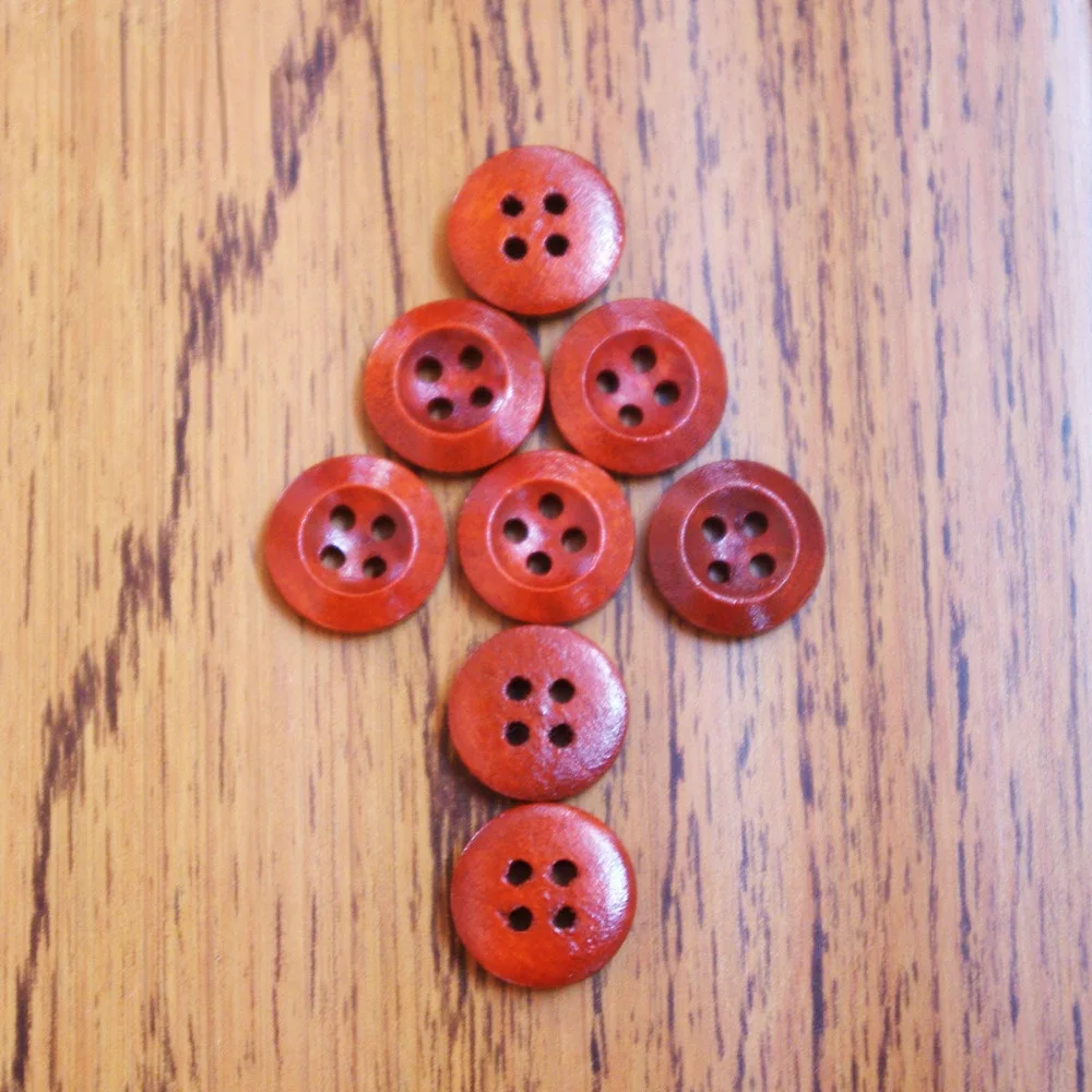 50PCs Wooden Sewing Buttons Scrapbooking Round Four Holes Wine Red 15mm Dia. Costura Botones Decorate bottoni botoes