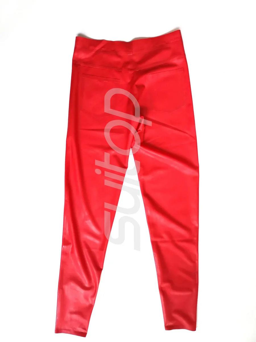 women's latex pant in red with front and back pocket no zip