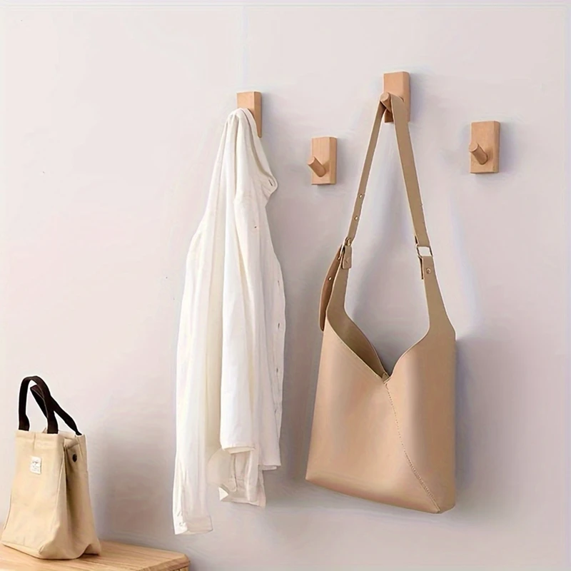 4Pcs Solid Wooden Hook, Wall Free Punching Door Back Hook,Entryway Hook, Changing Room Clothes, Coat Room Wooden Hook