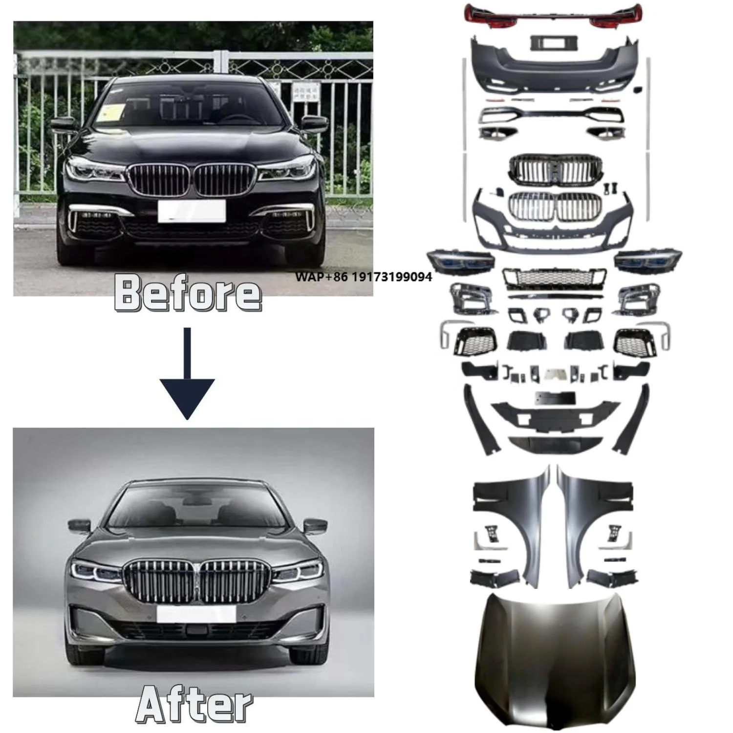 7 Series Body Kit F02 2008-2014 Modified LED Headlight Taillight Bumper Fender Upgrade 2021 M760 G11 G12 Facelifts for