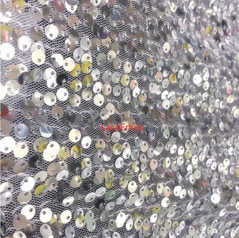 Black silver gold sequins Embroidered Lace Fabric 6mm round sequin fabric  Bridal Dress, Party Dress wedding decoration