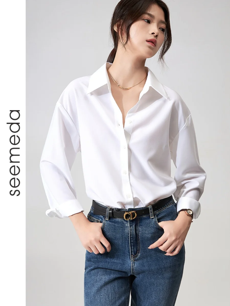 Casual branco feminino irt novo faion solto oulder sve longo sve commute sle poliéster mistura colar de comprimento médio