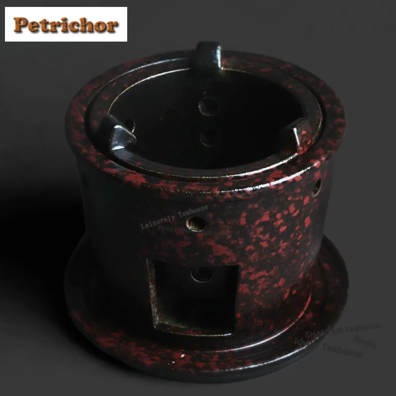 Calentador de té de arcilla roja tipo Kiln Fambé, soporte para tetera, quemador de alcohol, estufa, hervidor de agua, horno de carbón, juego de té artesanal