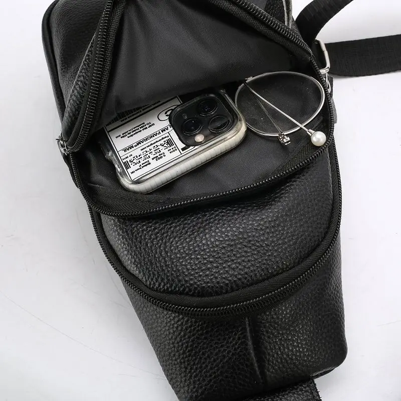 Men's genuine leather lightweight crossbody bag, multi-purpose business commuter chest bag, close-fitting shoulder bag