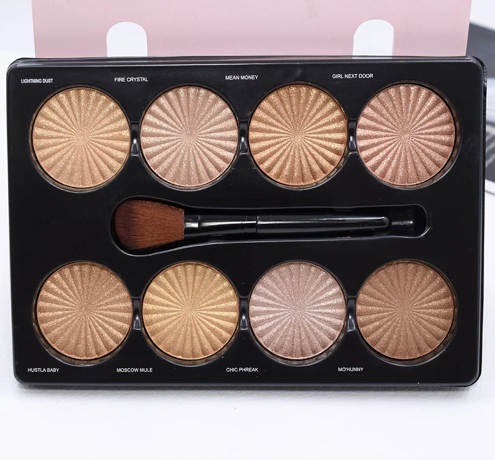 8 Colors Highlighter Palette with Brush Highlighter Makeup Glow Bronzer Highlighter Powder Kit Face Illuminator Makeup Palette