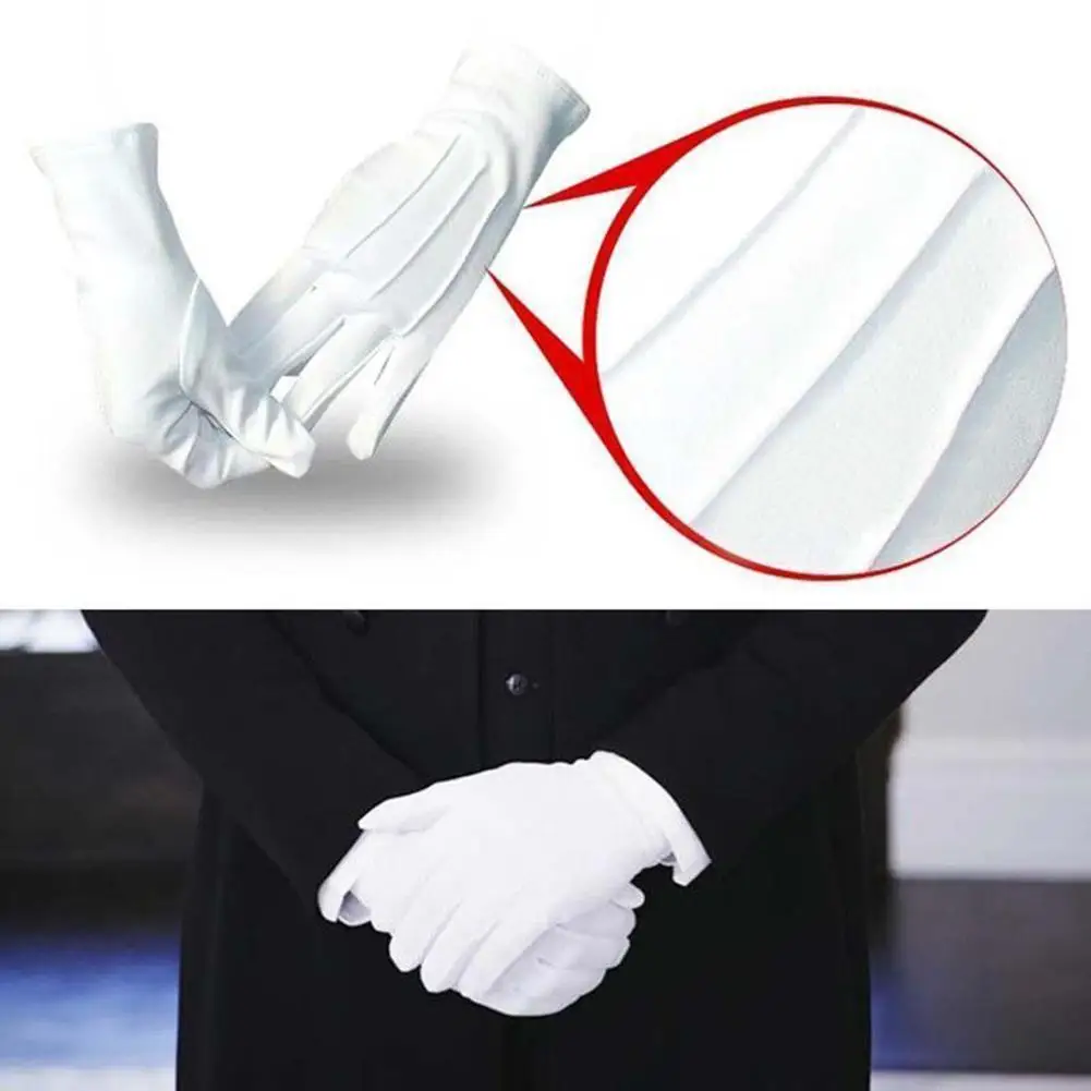 1/5/12 Pairs Adult White Formal Gloves Three-strength White Labor Gloves Tuxedo Guard Waiters Uniform Dress Butler Inspection