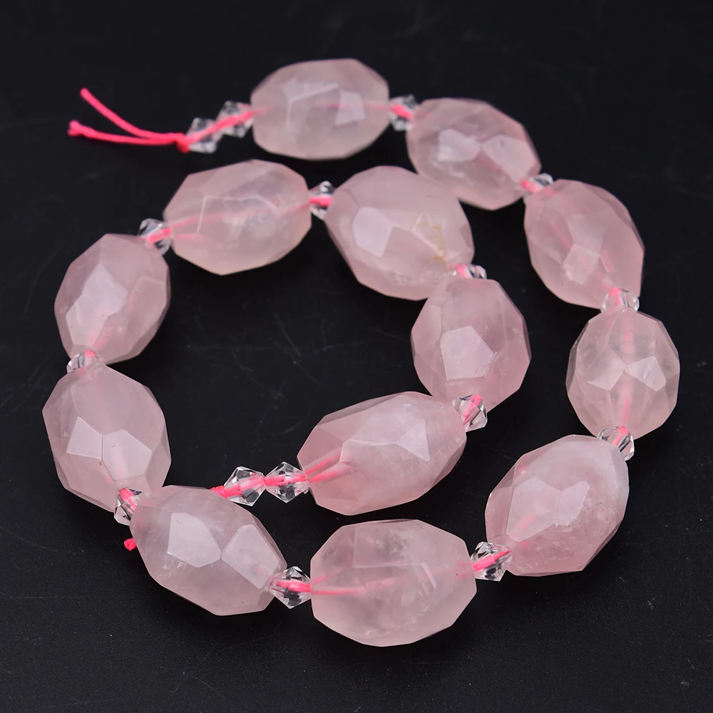 APDGG Cuentas sueltas de cuarzo rosa natural de 16x22mm, talladas a mano en forma de oliva, para la fabricación de joyas DIY