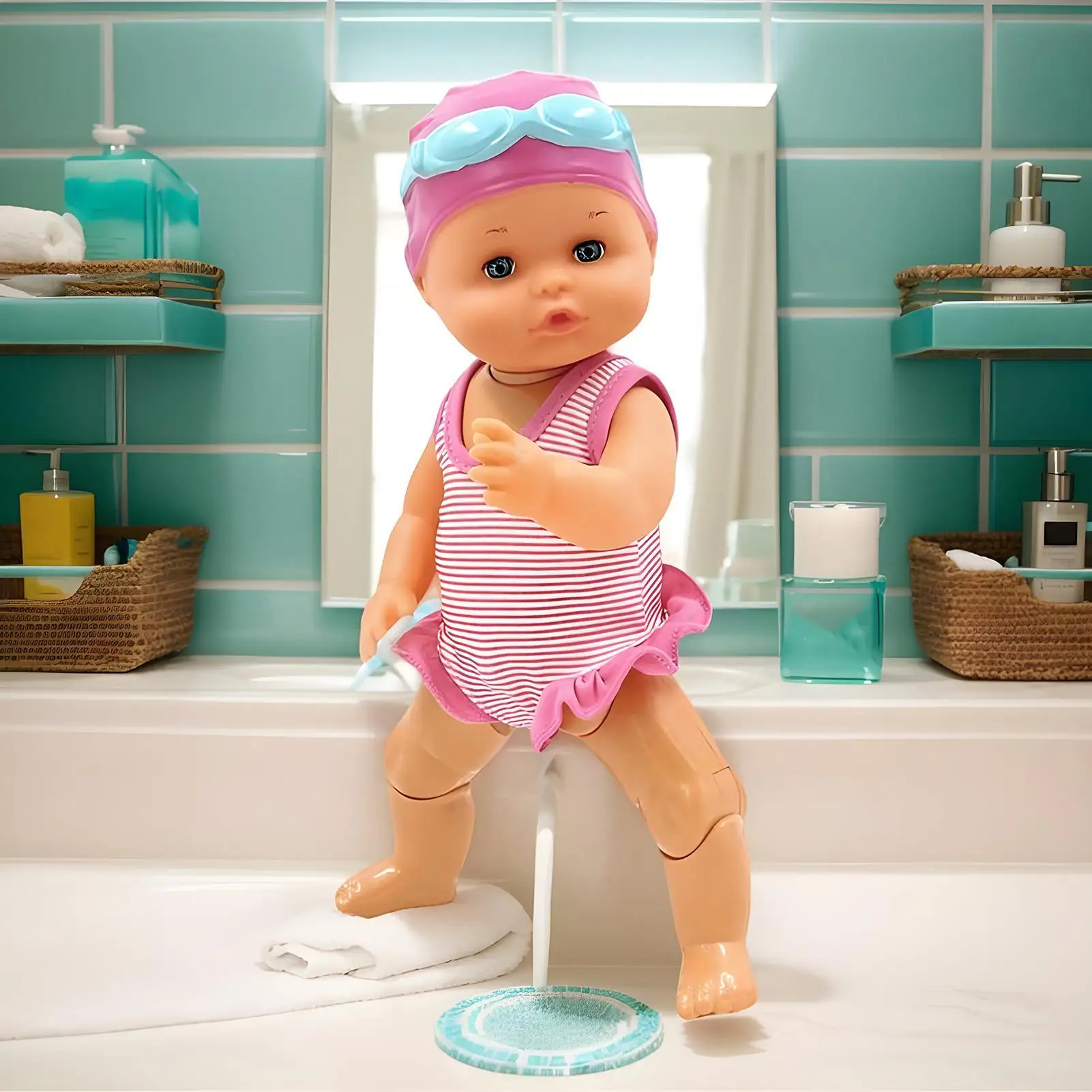 Baby Doll For Pool Electric Swimming Doll Battery-Powered Bathtub Toy Floating Swimming Figure For Water Pool Beach Bathroom