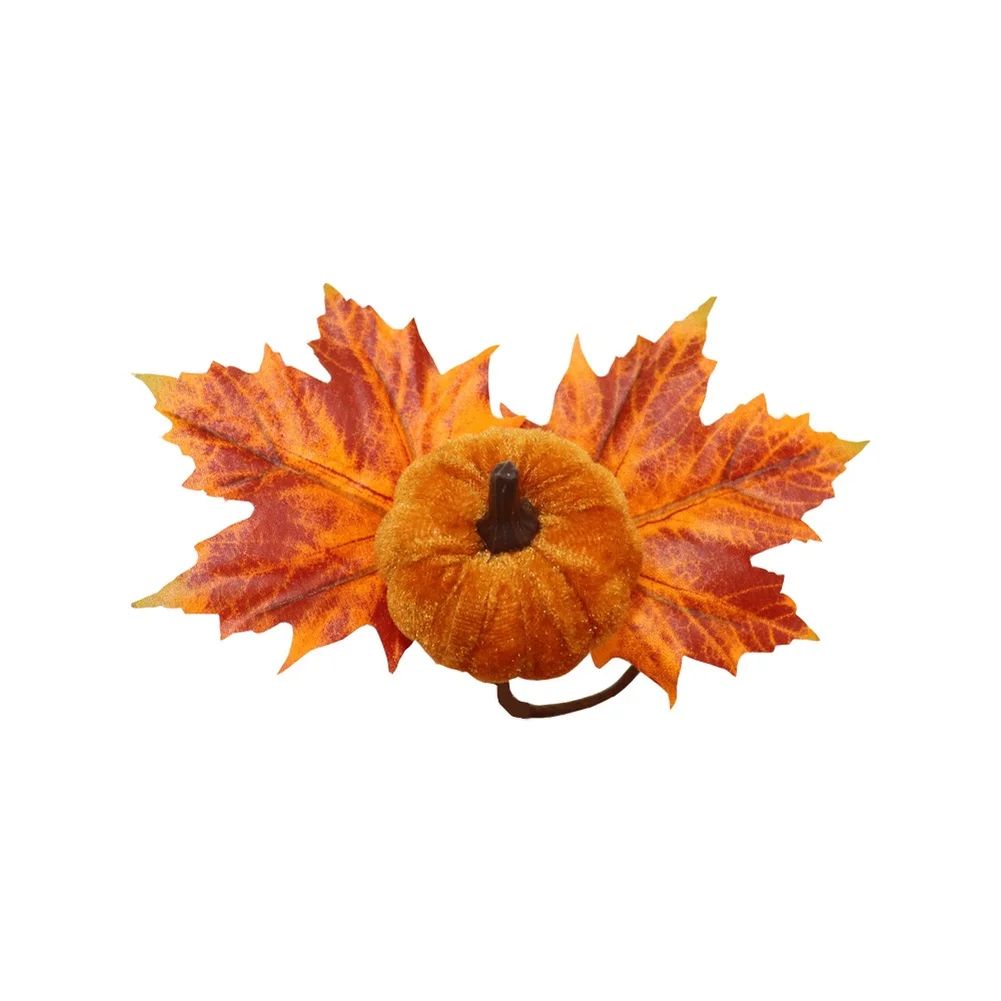 12pcs For Velvet Pumpkin Maple Leaf Napkin Rings Autumn Thanksgiving Wedding Table Decor Handcrafted Dinner Party Home Decorati