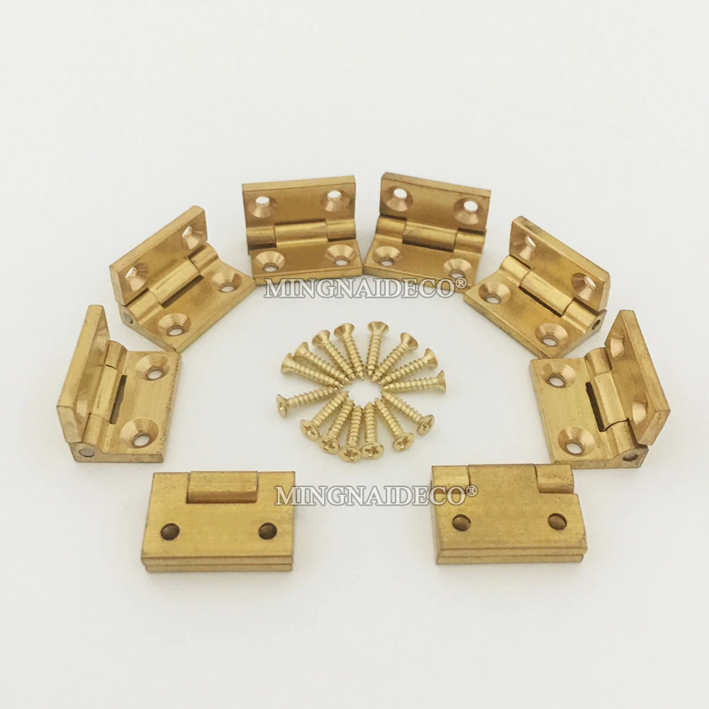 Stock 20PCS Solid Brass Mini Cabinet Hinges 2mm Thicken 90° Positioning Wood Cases Jewelry Gift Box Hinges Brass Hinges + Screws