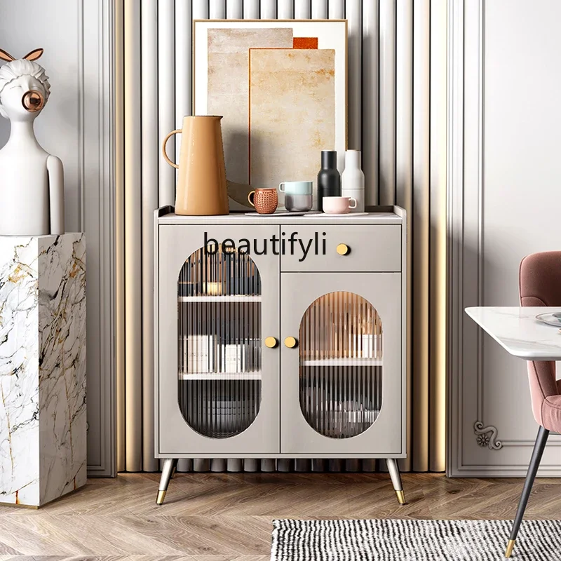 

zq1Nordic Stone Plate Sideboard Cabinet Wall Microwave Oven Locker Tea Cabinet Light Luxury and Simplicity Cupboard