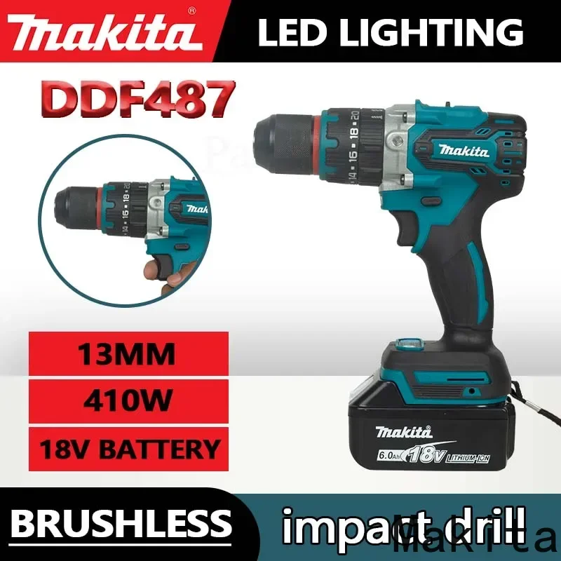 ماكيتا 18 فولت مثقاب يدوي كهربائي قابل لإعادة الشحن 13 ملم DDF487RTJX بدون شحن