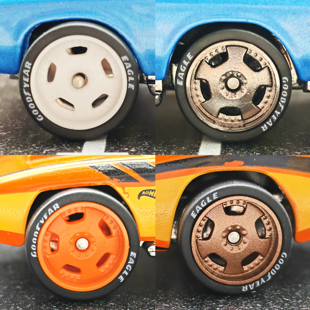 1/64 Wheels Detachable Rubber Tires Circular Spokes 12.7mm for Model Cars Refiting Parts for Hotwheels (5 sets for 5 Cars)