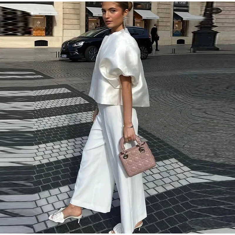 Elegante Damen-Satinbluse mit O-Ausschnitt, Puffärmeln, Schnallenverschluss, einfarbig, locker geschnitten, vielseitig kombinierbar, Party-Mode-Oberteil, Sommer 2026 – Detail 12
