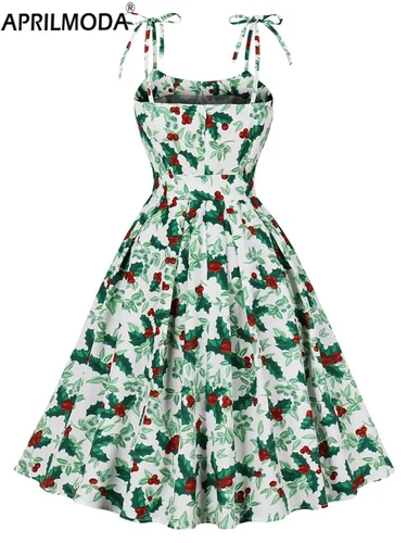 Imagen 2 del producto Vestido de fiesta navideña con vuelo, elegante, sexy, con tirantes finos, dulce, sin mangas, Pinup, noche, vestidos plisados vintage de los años 50 y 60