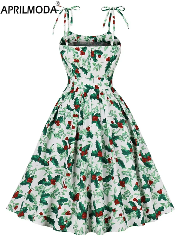 Christmas Holiday Party Swing Dress Elegant Sexy Spaghetti Straps Sweet  Sleeveless Pinup Evening 50s 60s Vintage Pleated Dresses - AliExpress  200000345
