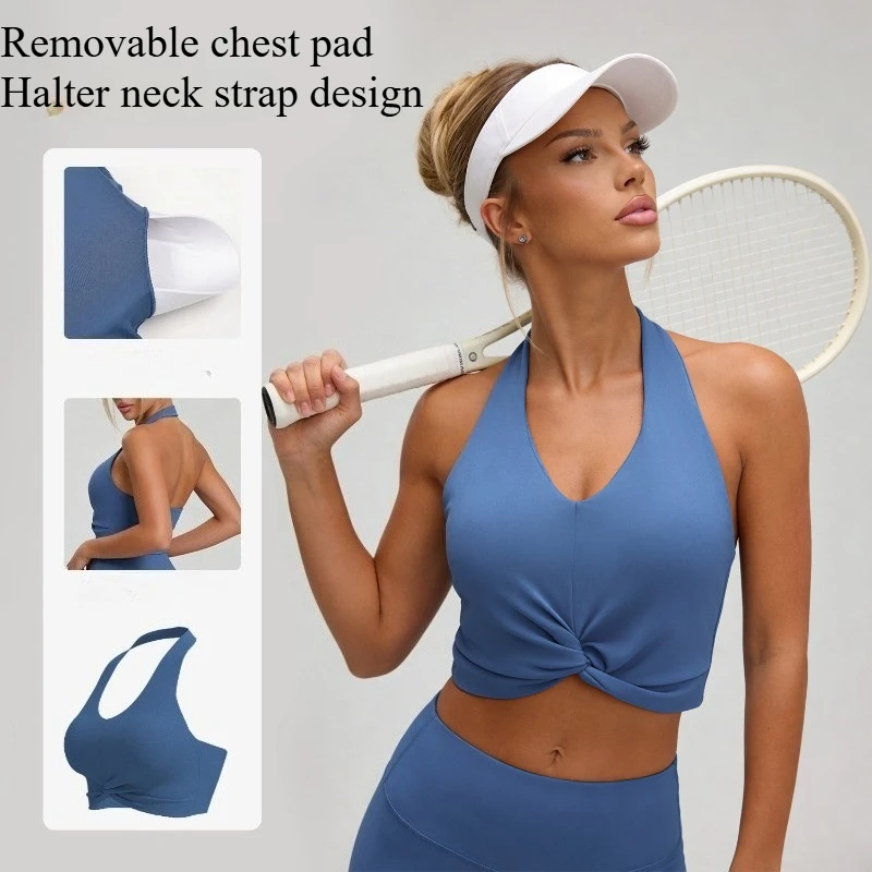 Full Cup New Halter-style Sports Bra with A Double-knit, High-stretch, Breathable Back and Removable Chest Pads, Yoga Tank Top