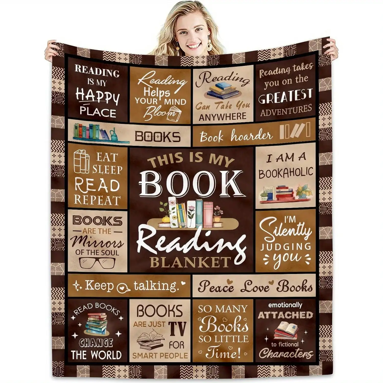 Book Themed Throw Book Lover's Gift Blanket Book Themed Throw Titles Reading Phrases Soft Flannel All Season