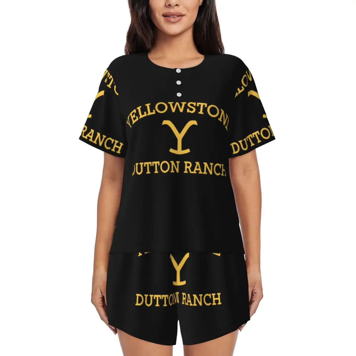 

Ночная рубашка Yellowstone Dutton Ranch с круглым вырезом и короткими рукавами для сна, женский мягкий пижамный комплект с короткими штанами