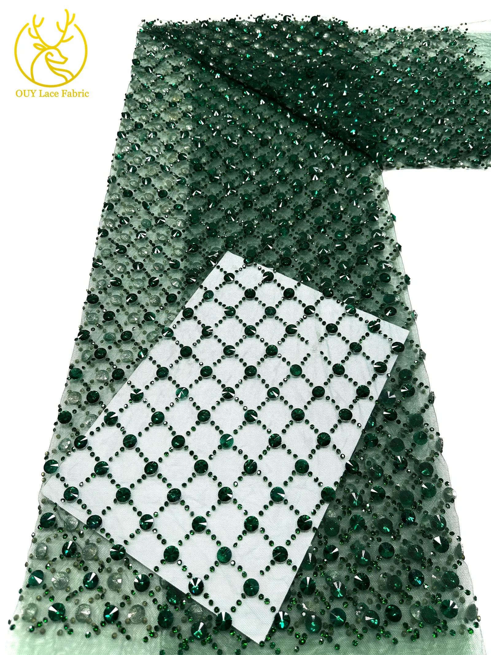 Hochwertiger, maßgefertigter, luxuriöser, handgefertigter Diamant-Mesh-Spitzenstoff 2026 – Afrikanischer Spitzenstoff, nigerianischer Stein-Tüll-Spitzenstoff für Partykleider zum Nähen – Detail 14