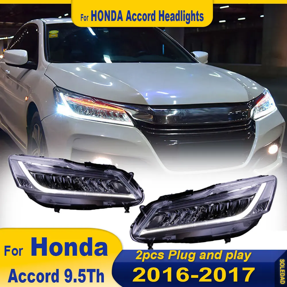 A pair Headlight For Honda Accord 9.5Th 2016-2017 LED Car HeadLamp Upgrade DRL Dynamic Signal Lamp HeadLamp Front light Assembly