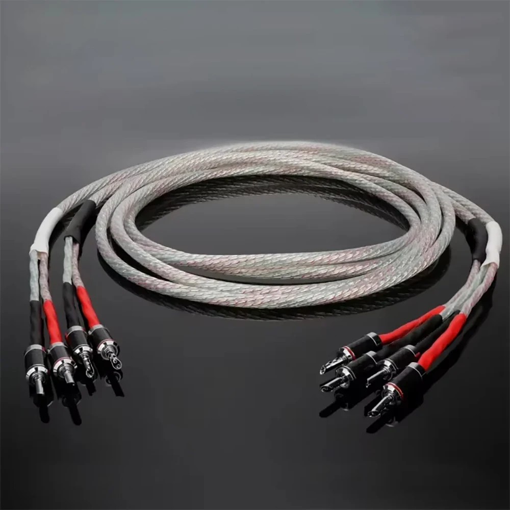 

Pair Flagship Speaker Cable 7N OCC Silver Plated subwoofer Wire Banana Y Plug horn for Speaker CD Amplifier