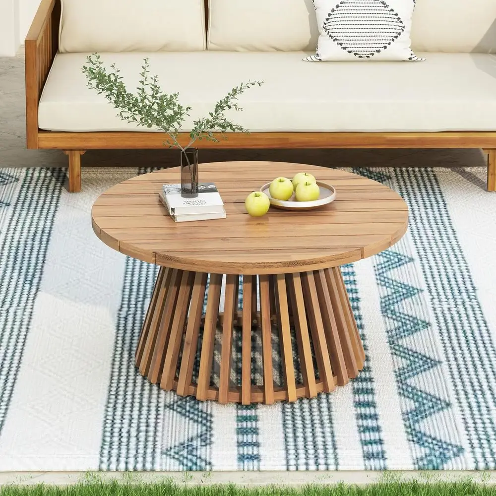 Outdoor Acacia Wood Round Coffee Table for Patio, Backyard, Lawn, and Balcony