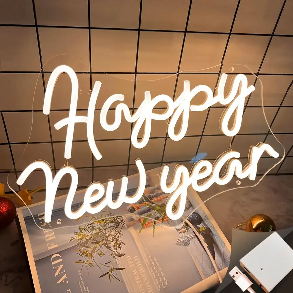

Happy New Year Neon Sign for Wall Decor Christmas Decor 2025 New Year Light Sign Home Bar Cafe Shop New Years Eve Party Supplies