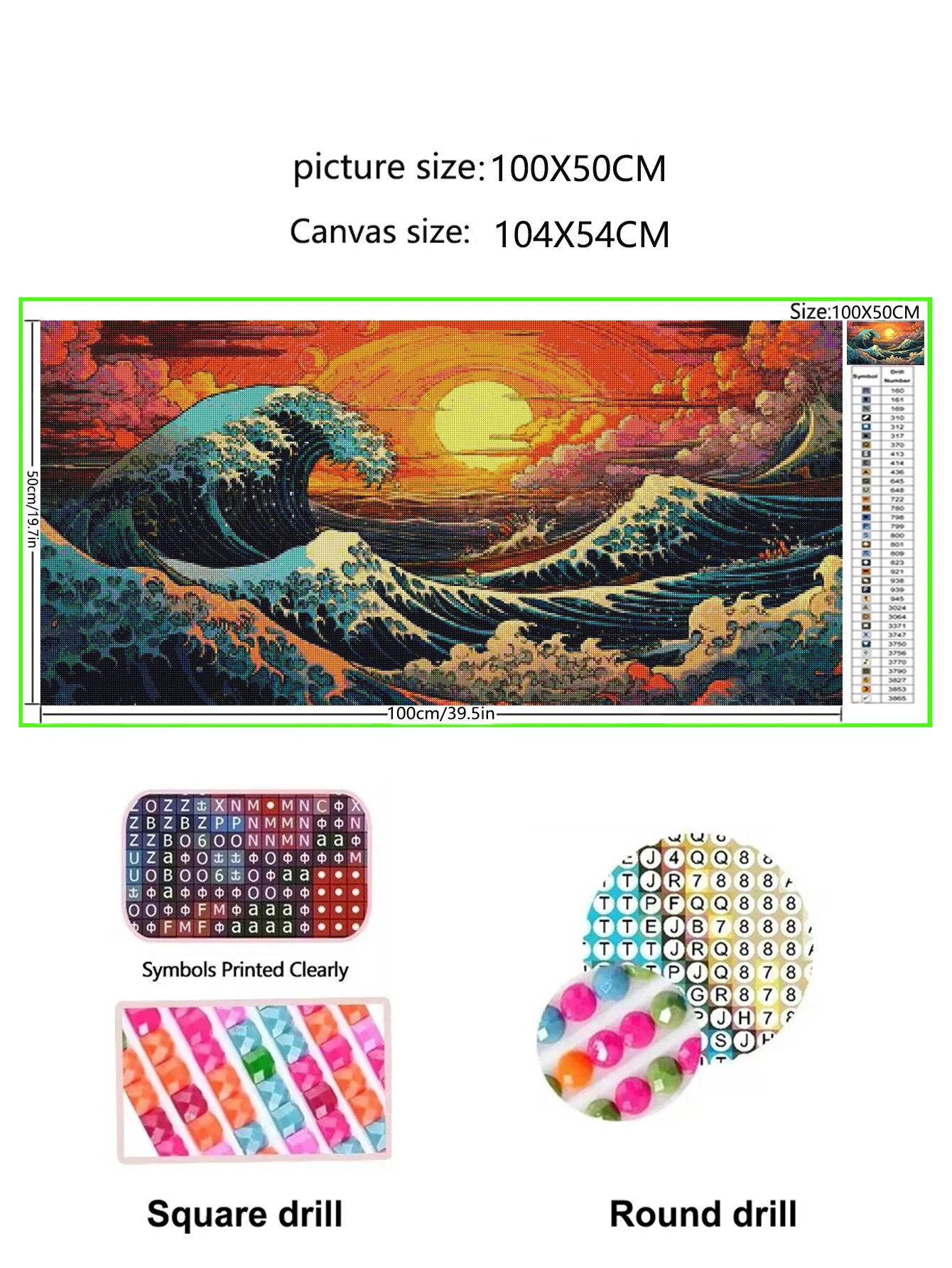 Japanese Giant Wave DIY Diamond Art Painting Landscape Cross Stitch Kit Full Diamond Mosaic Creative Hobbies Wall Decor for Home