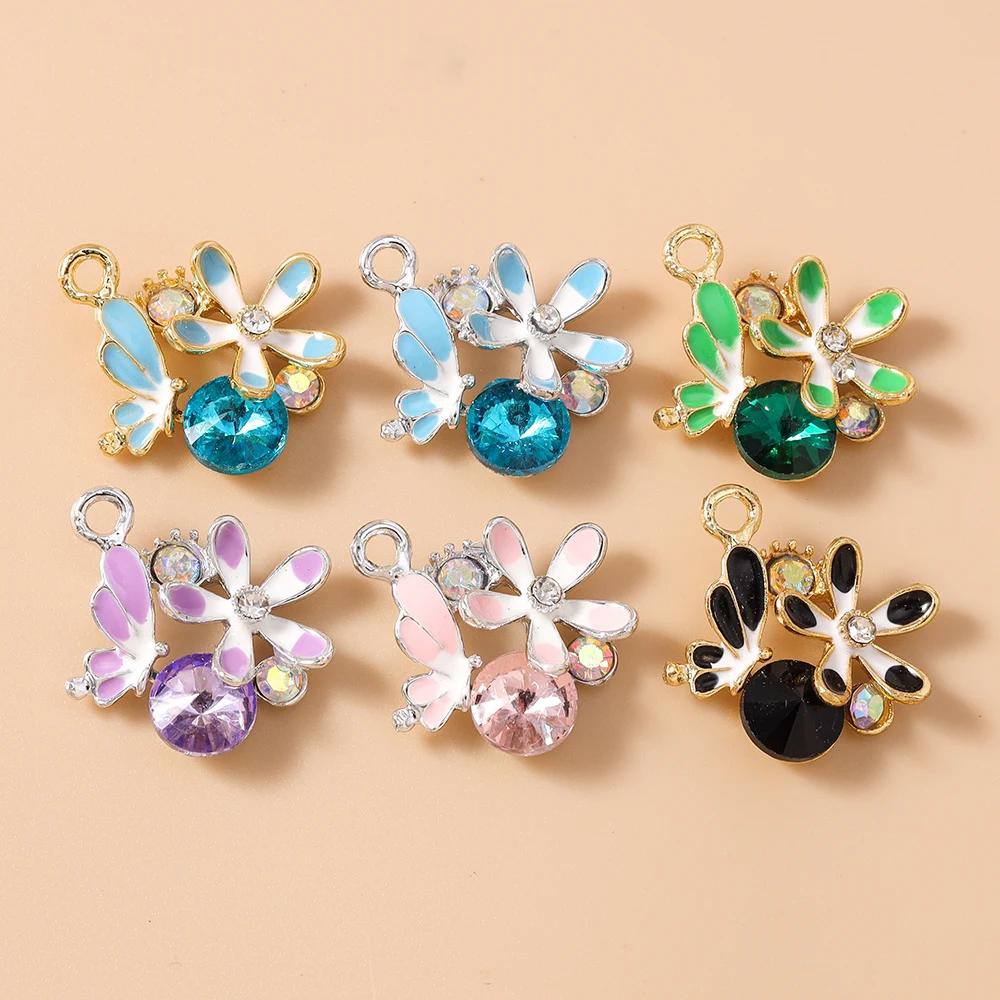 Leslie 10 Stück Wunderschöne Kristall-Schmetterlings-Blumen-Anhänger für DIY-Ohrringe, Halsketten, Schmuckherstellung, handgefertigte Accessoires – Detail 9