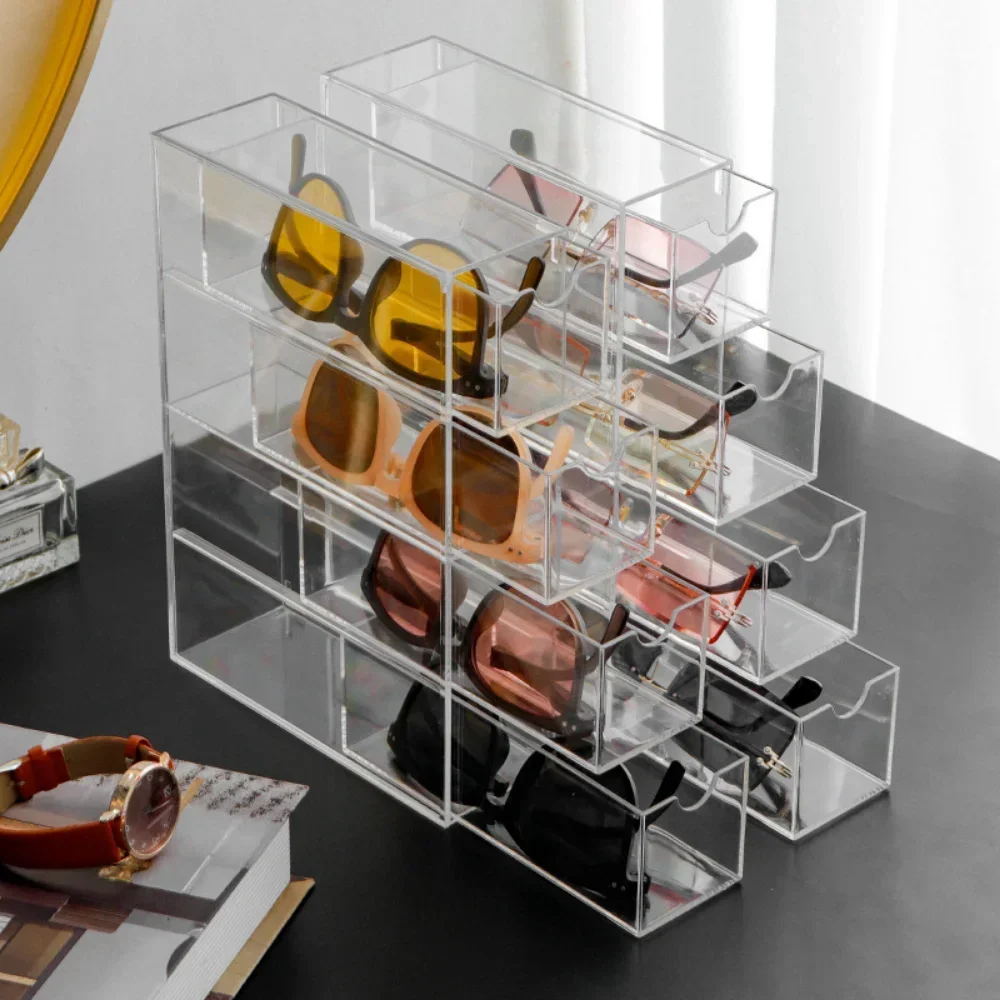 Acrylic Drawer Box 4-layer Sunglasses Storage Organizer Box Desktop Sundries Storage Pull Glasses Display Containers Box