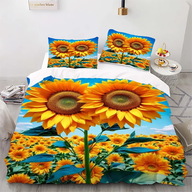 Sunflower Style Digital Printed Duvet Set - Polyester - Bedroom Decor -1 Bed cover +2 Pillowcase (no pillow core)