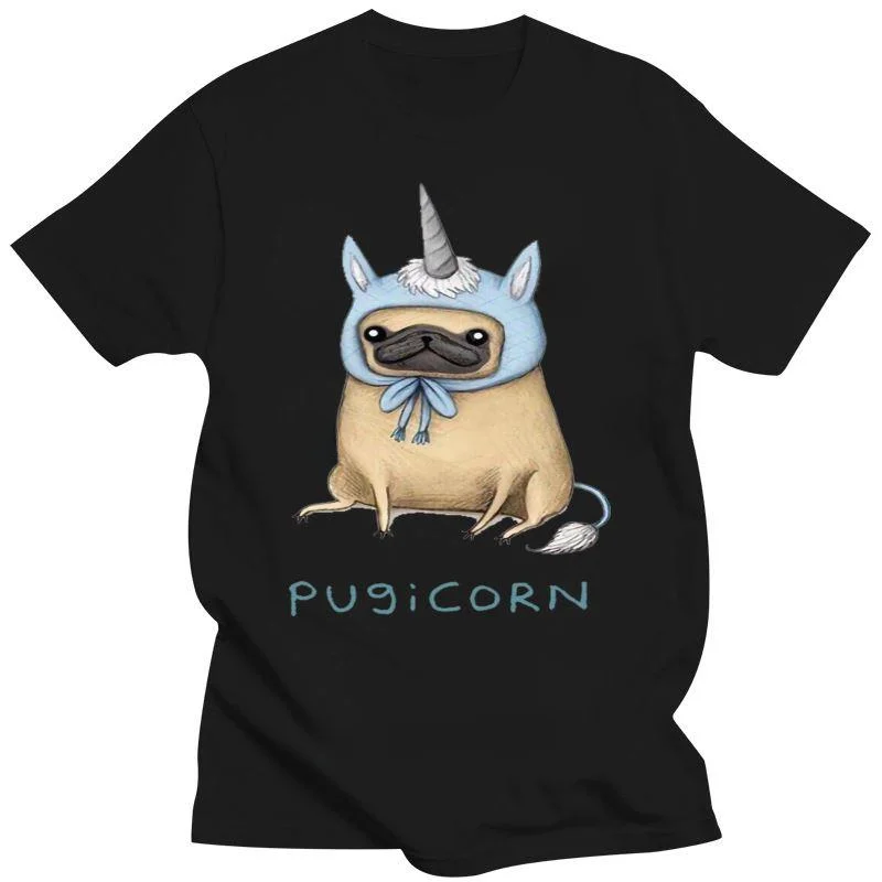 New Pug T Shirt Pugicorn Fawn T-Shirt Oversized Basic Tee Shirt Print Male Cute Short Sleeve 100 Cotton Fashion Tshirt