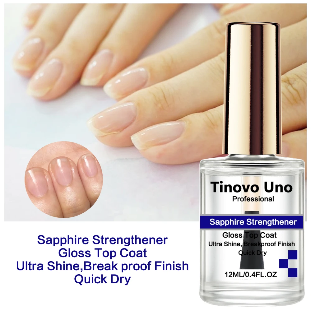 Tinovo Uno-fortalecedor de uñas de zafiro, tratamiento de Arte de uñas de Mega crecimiento, esmalte de uñas de secado al aire, acabado de capa superior Ultra brillante natural, 12ml