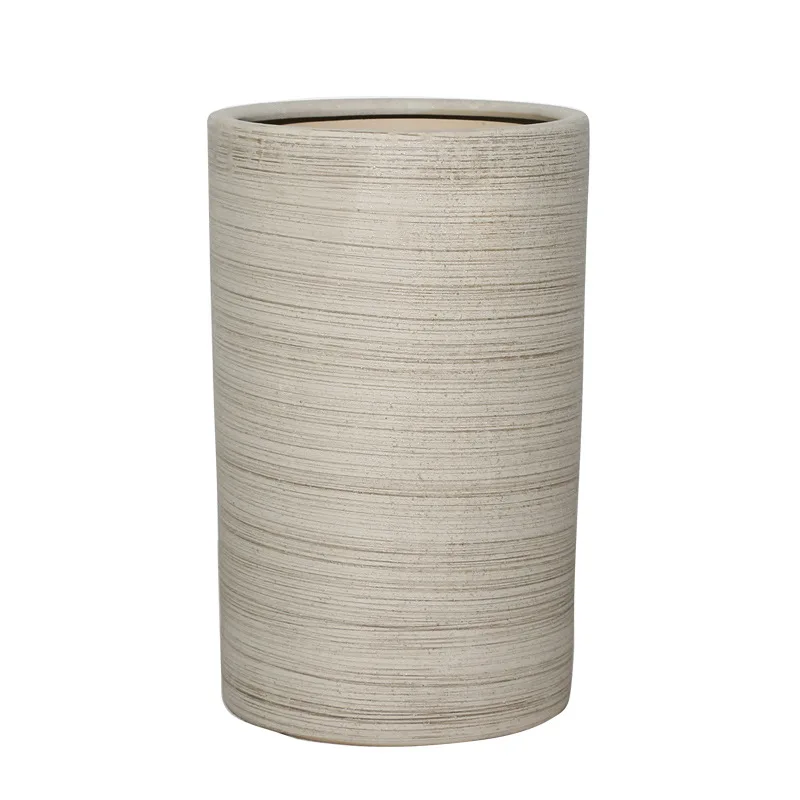 Factory direct sales ceramic flower pot extra large high tube floor cylinder household living room large green plant pot courtya