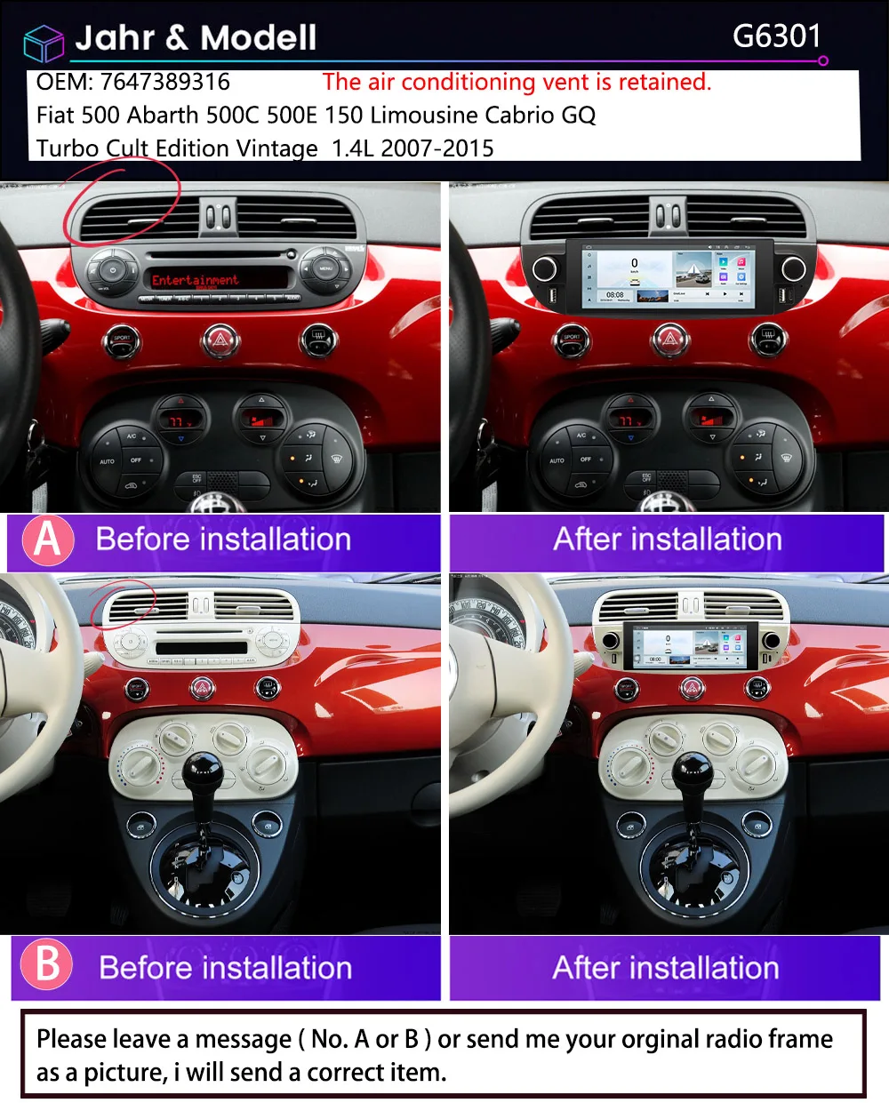 Android Auto Car radio Carpaly GPS Navigation AHD reverse camera For Fiat 500 Abarth 500C 500E 150 Limousine Cabrio GQ Turbo