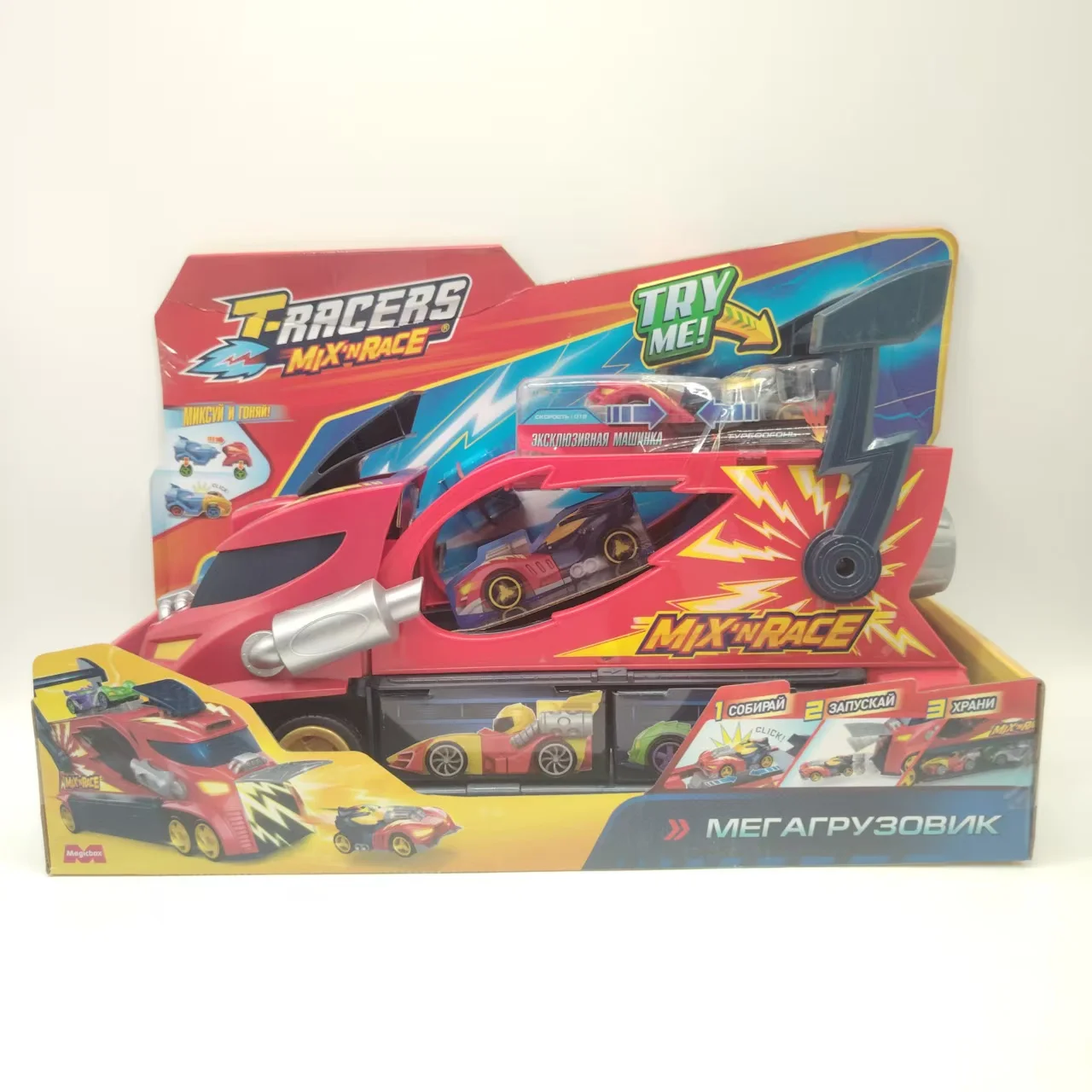 

Игровой набор T-RACERS Mix'n Race: большой грузовик 30 см, вмещает 4 маленьких гоночных автомобиля, волшебная коробка, лучшие подарки для детей