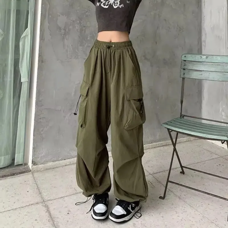 American retro workwear casual pants women's summer versatile straight leg hanging feeling ankle tied pants loose wide leg pants
