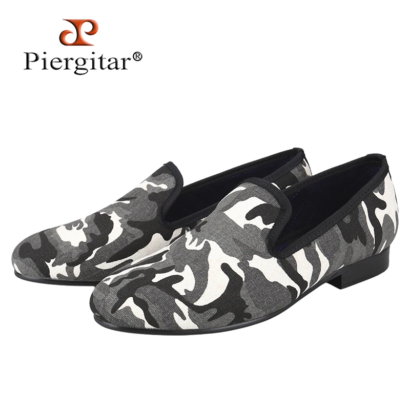 Piergitar 2025 Summer New Military Style Multiple Colors Camouflage Canvas Men Loafers British Classic Slip-On Smoking Slippers