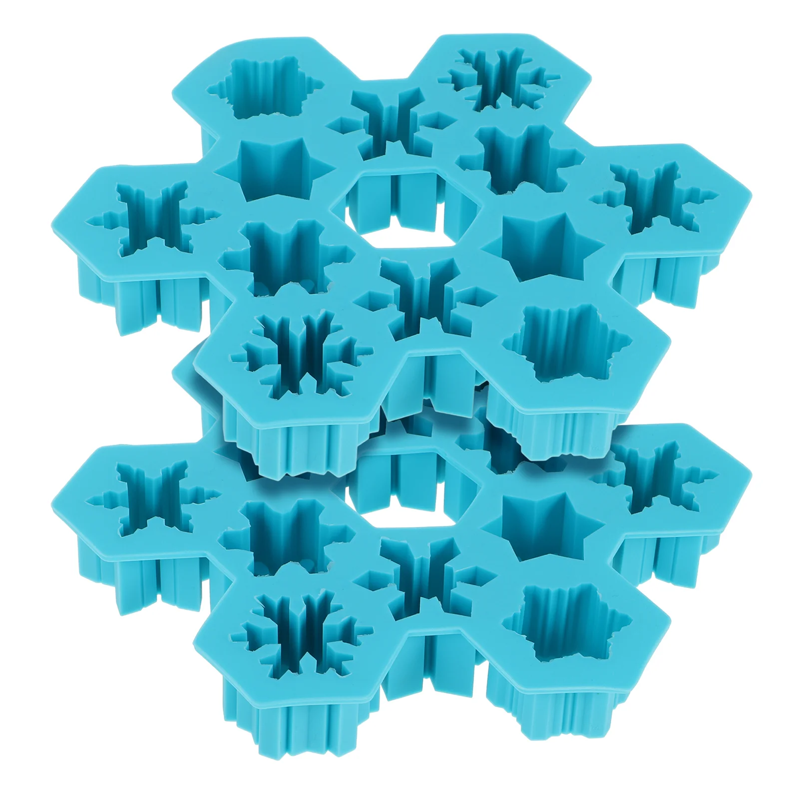 2 Pcs 12 Grids Silicone Ice Cube Trays Snowflake Shaped Chocolate DIY Mould Cupcake Dessert Baking Mold (Sky-blue)