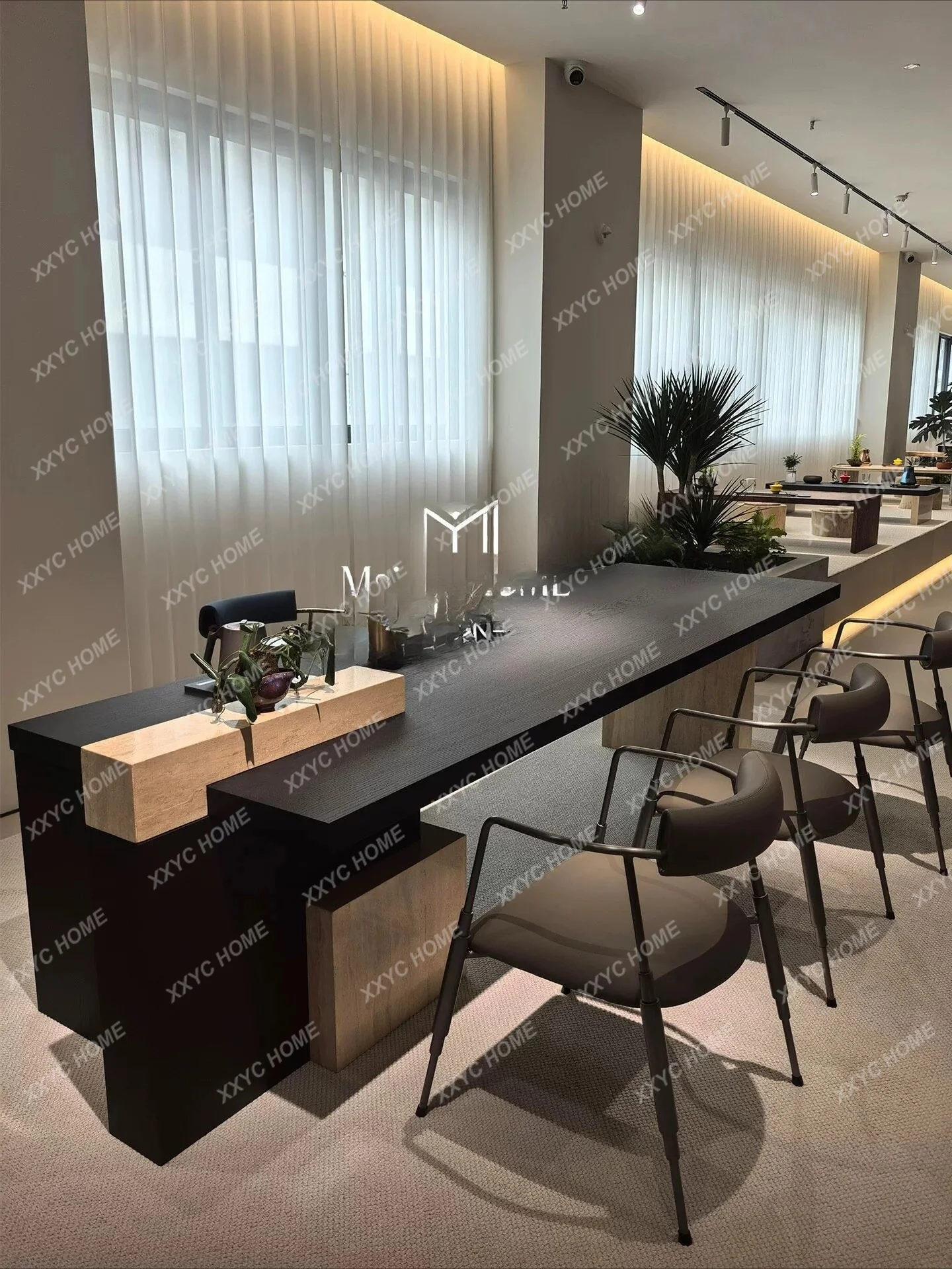 Italian minimalist solid wood tea table light luxury modern high-end marble tea table designer integrated tea table