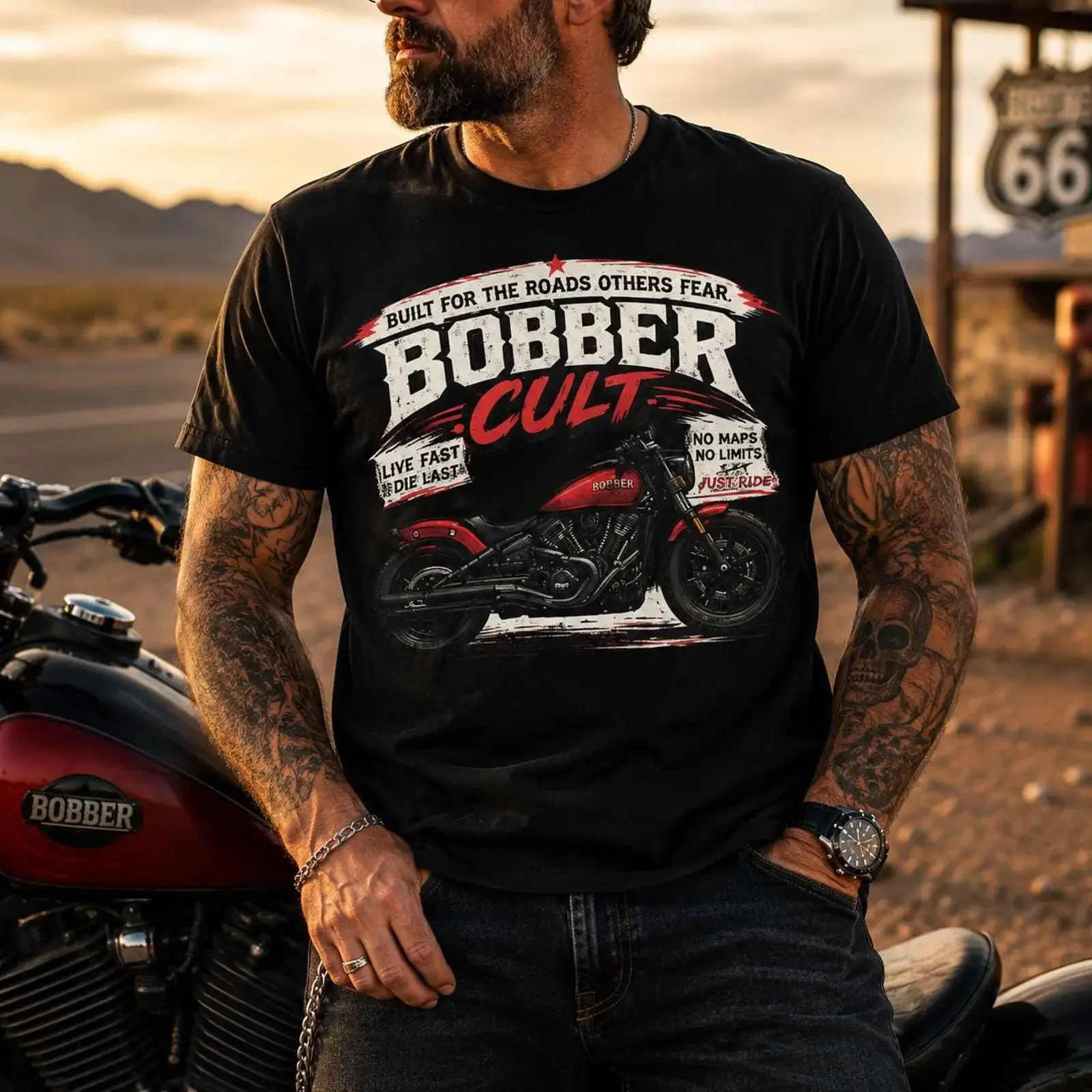 Bobber CulT T Shirt Vintage Motorcycle Retro Biker Rider Cruiser Bike  vintage Washed Stylish homme Breathable graphic Casual