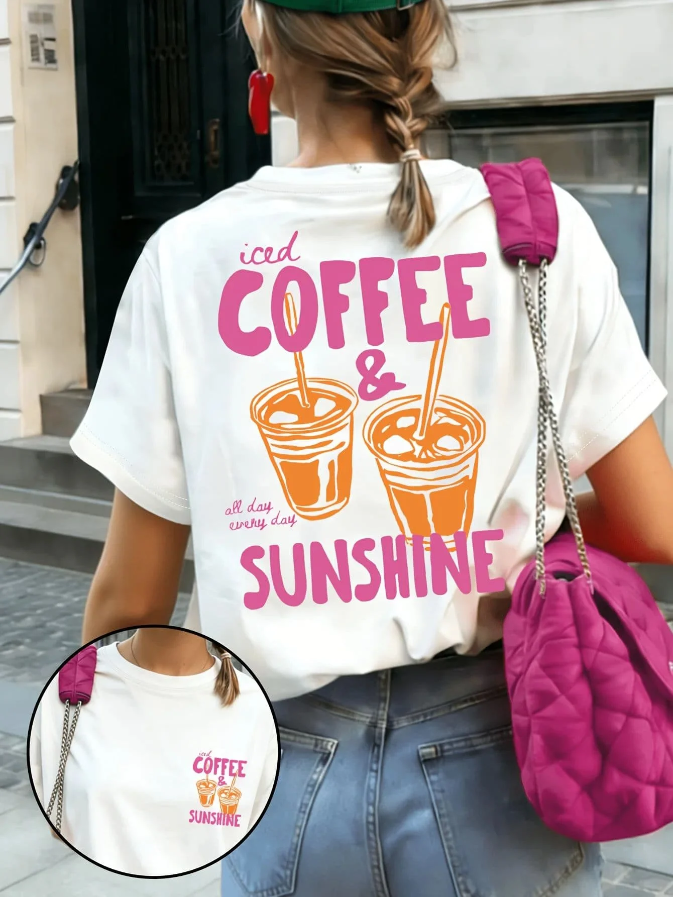 Women's T-shirt with Coffee Club Graphic, Retro Coffee & Breakfast Print Short Sleeve Top, Spring Summer Daily Wear Lady's Tops
