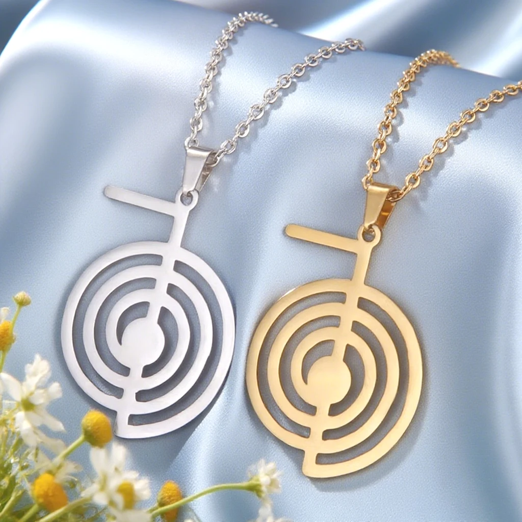 Collar de aura Cho ku Rei energía terapéutica yoga Energy colgante de energía Geometría Sagrada amuleto de protección de la suerte y el dinero collar de acero inoxidable amuleto de la suerte poderosa joyería espiritual
