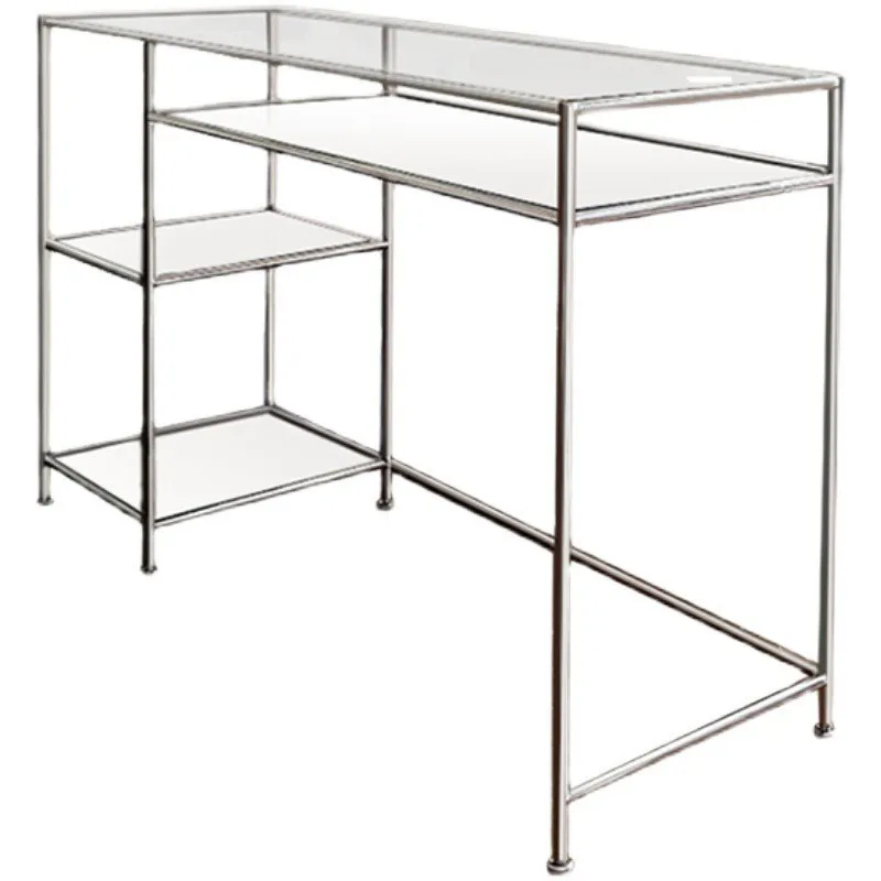 

Medieval stainless steel computer desk light luxury tempered glass desk writing desk household simple makeup table