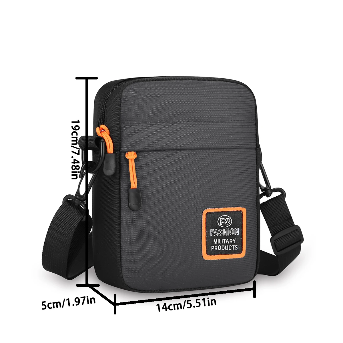 Men’s Lightweight Nylon Crossbody Bag Multiple Compartments Zipper Square Bag Adjustable Strap Crossbody Bag For Daily Use