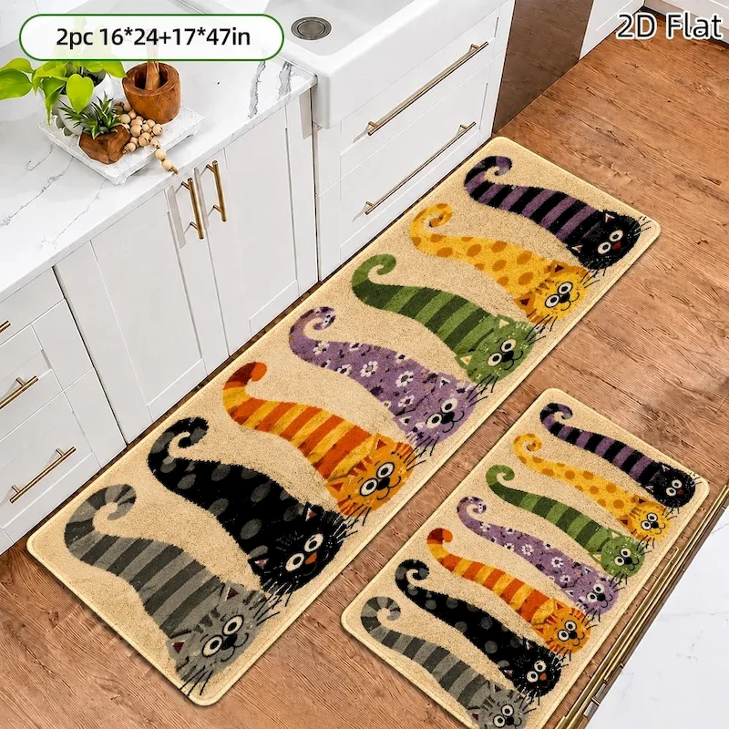 VIKAMA Cute Colorful Striped Spotted Cat Carpet Cartoon Animal Anti Slip Door Mat Absorbent Floor Mat Cute Home Decoration