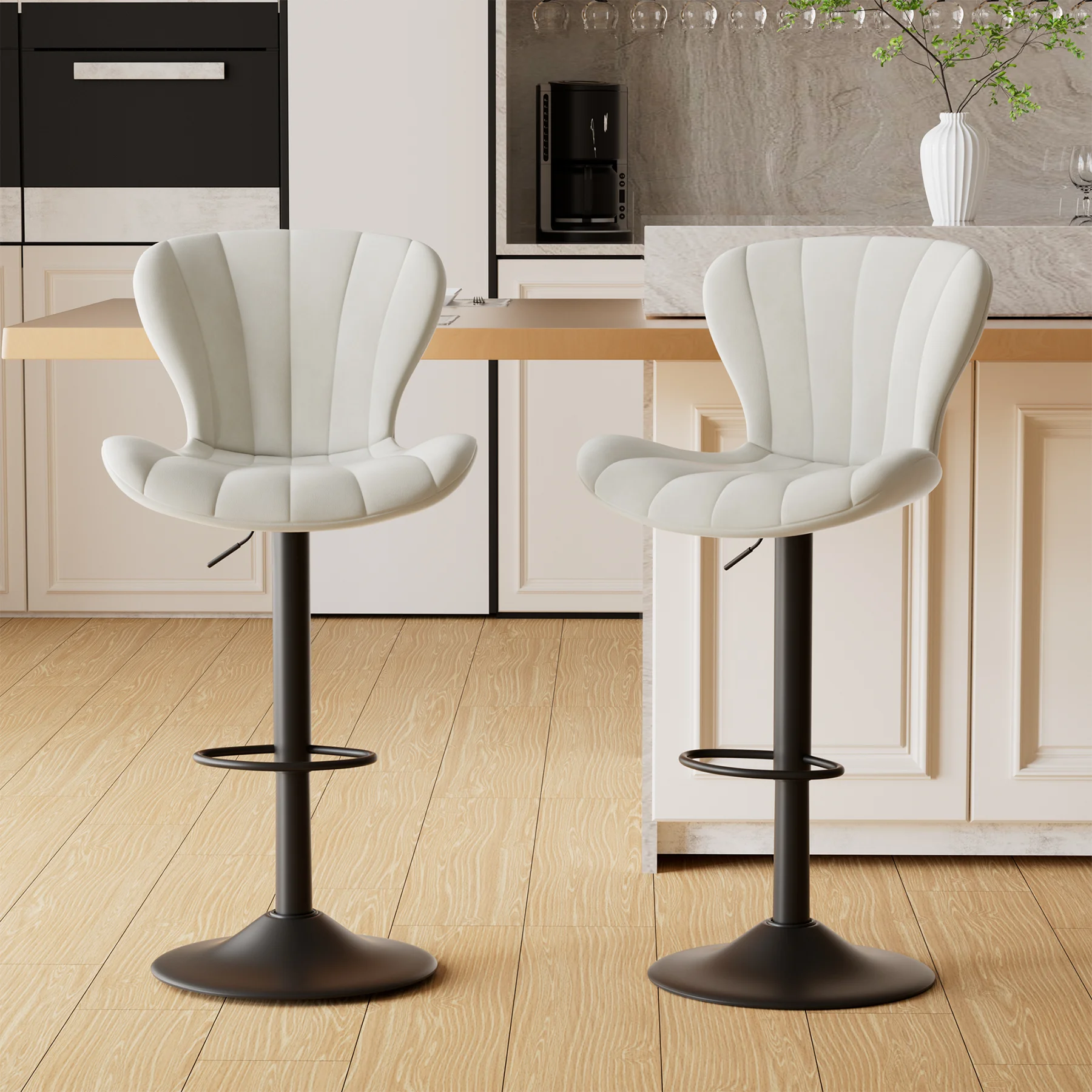 Soft Cushion Bar Chair Set, Moderno, Altura Ajustável, Encosto Alto, Couro Artificial, Giratória, 2 Peças