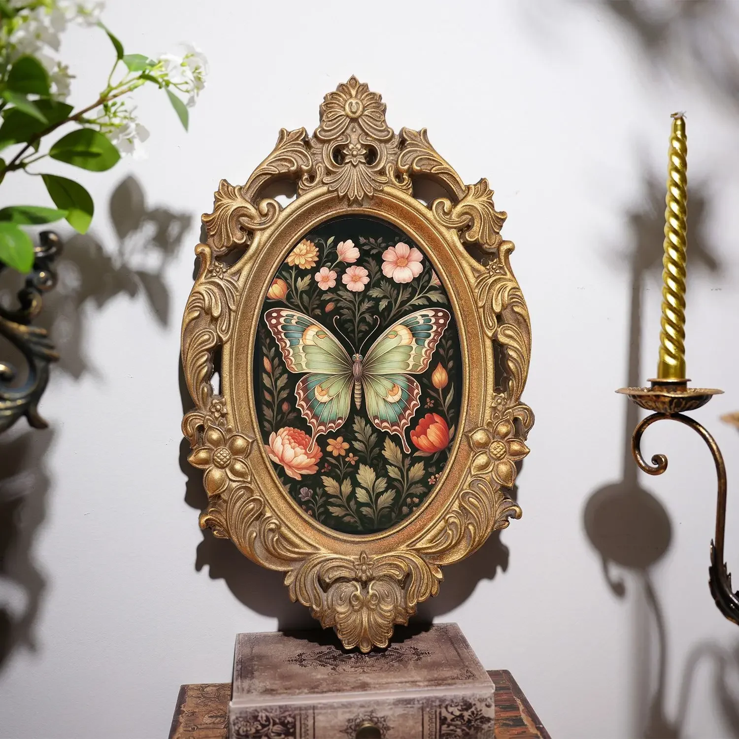 DSA new European wall-mounted decoration gold oval engraved picture frame bedroom living room entrance wall retro