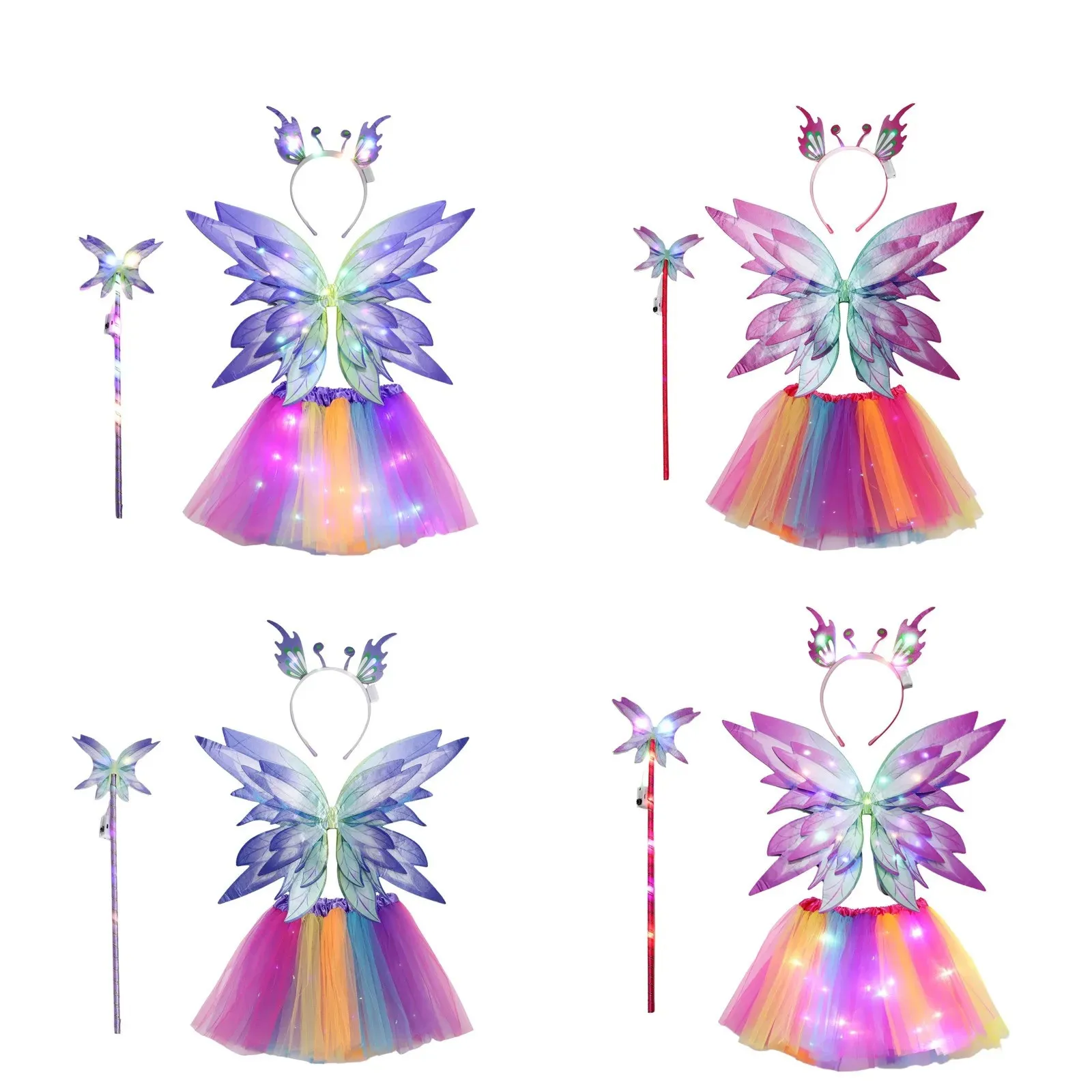 Girls Flower Fairy Dress Up Kids Princess Dress With Wings Halloween Princess Costume Elves Party Carnival Birthday Outfits
